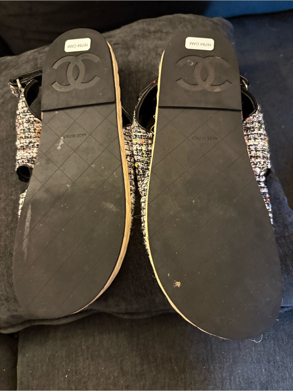 Women’s Tweed Strappy Sandals in Black and Multicolor - Picture 6 of 8